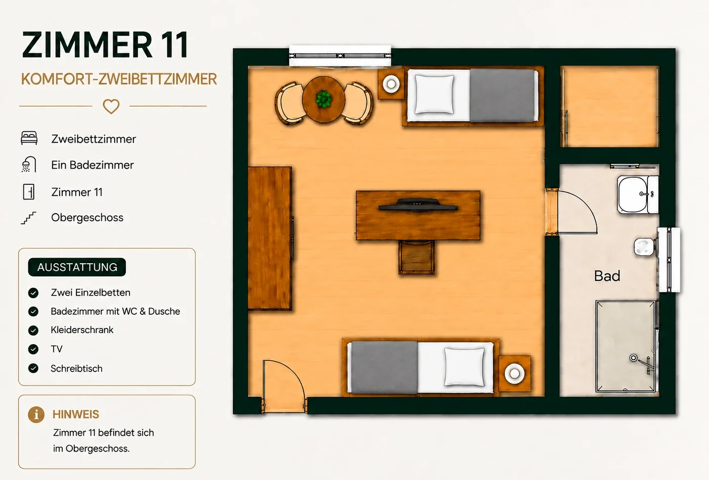 Grundriss Zimmer 11 (Komfort-Zweibettzimmer)